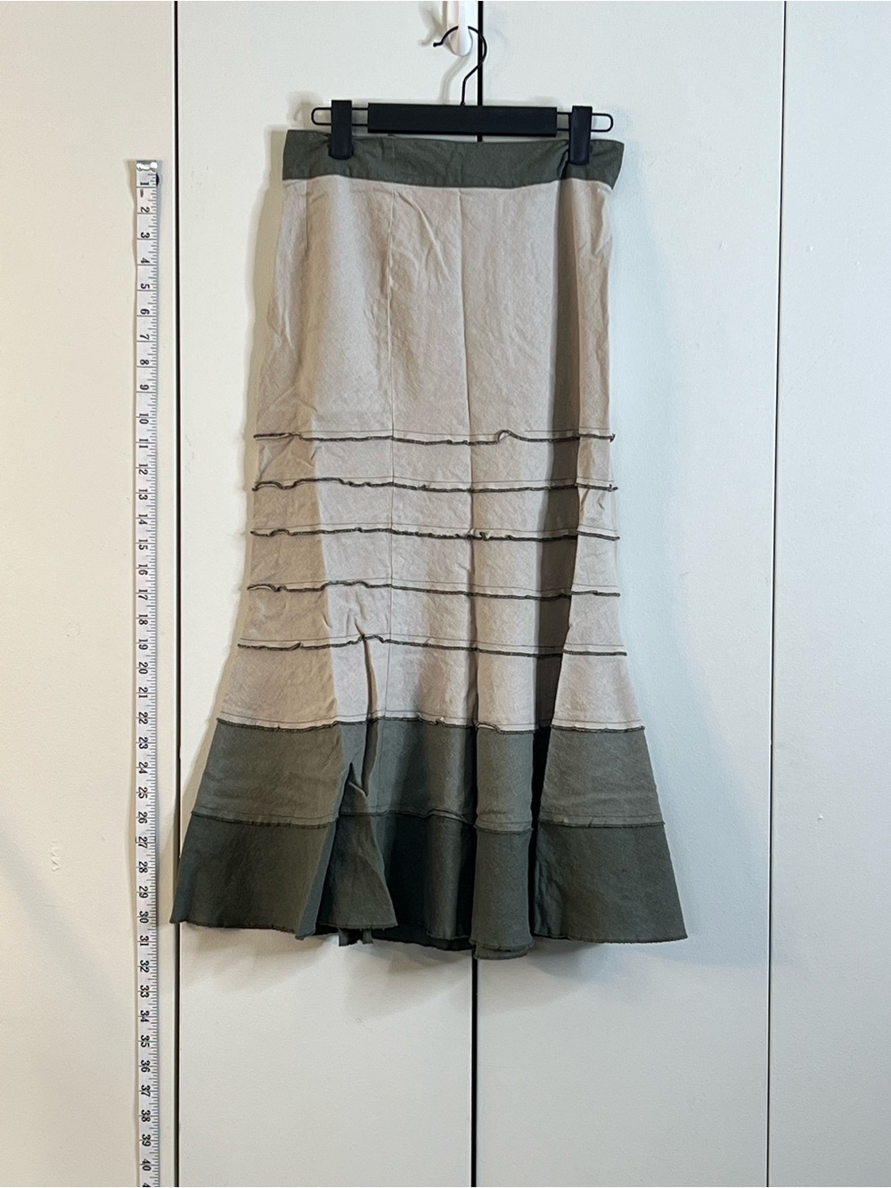 Principles Linen Blend Maxi Skirt Size 6 Neutral Olive Boho Tiered